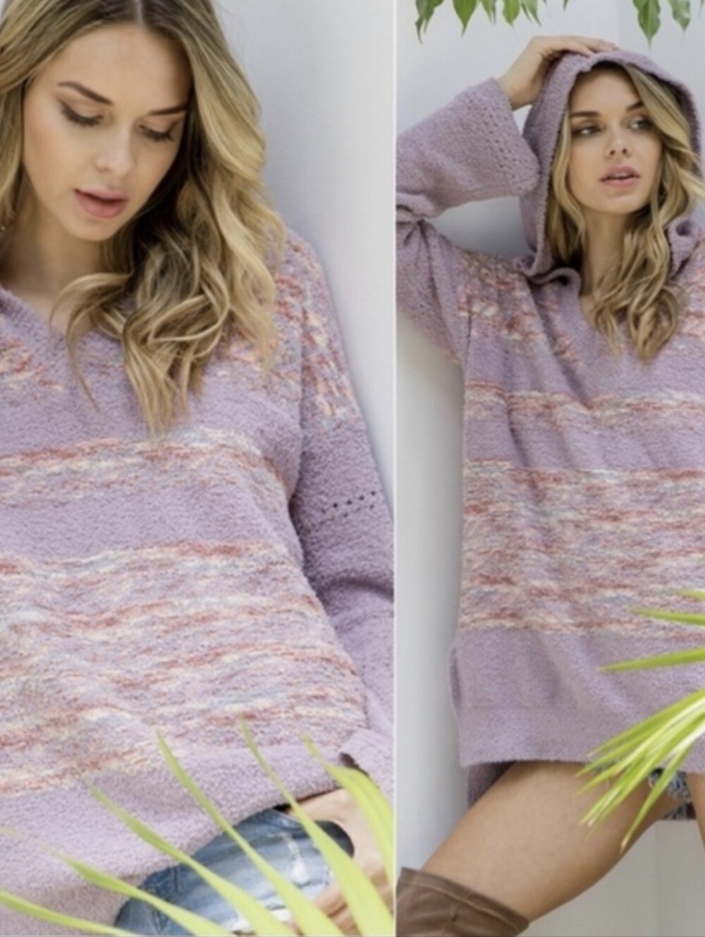 2 Left! Gorgeous Ultra Soft V-Neck, Hooded, Warm and Cozy Lavender Sweater - Picture 8 of 8